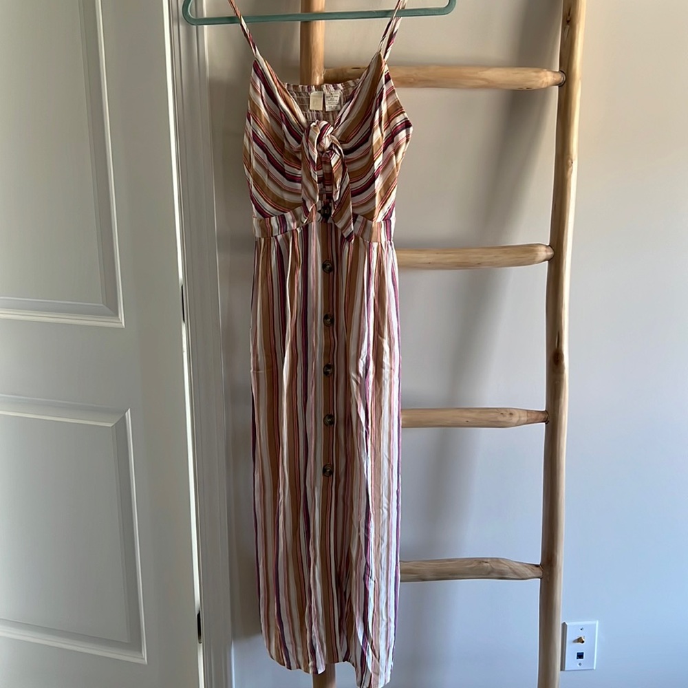 Striped colorful button tie dress